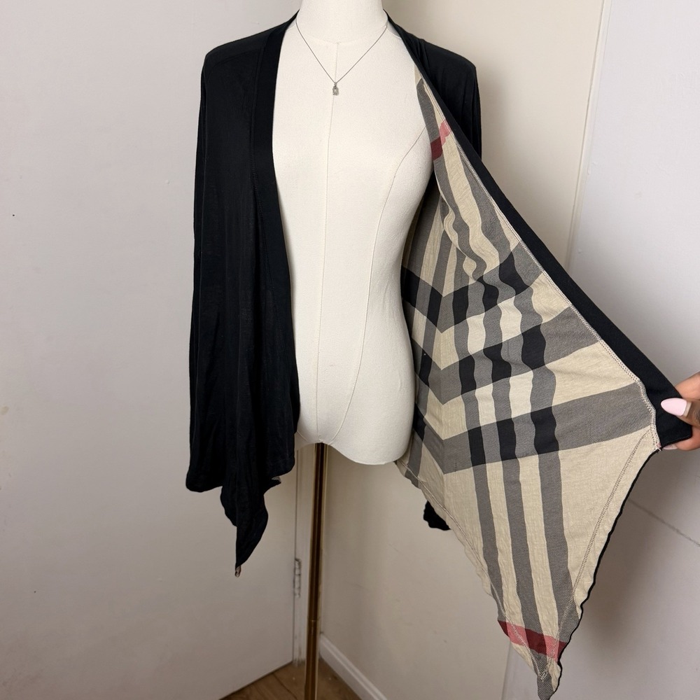 BURBERRY BRIT Nova Check Open Front Lightweight Cardigan Women's Size S Black